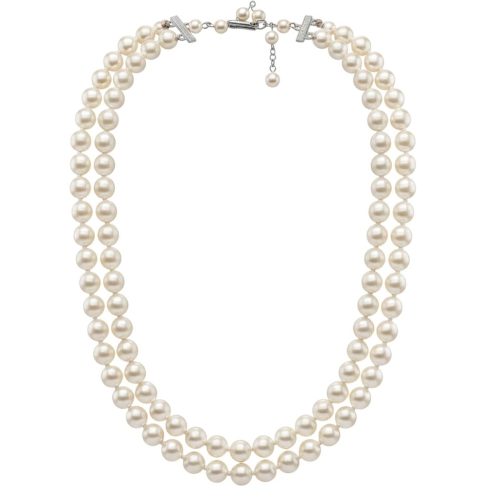 Swarovski Double Strand Faux Pearl Necklace Cream Silver Tone Adjustable Clasp